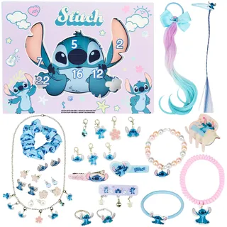 Get Trend Disney Stitch Adventskalender 2025 Mädchen, mit Haarschmuck & Schmuck, Weihnachts Countdown Kalender mit 24 Überraschungen, Geschenk Idee (Lilac Stitch)