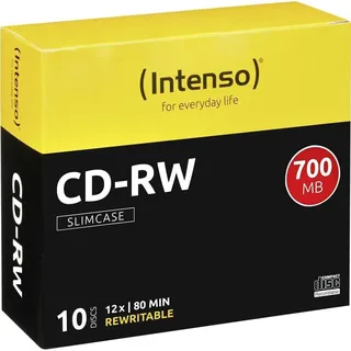 Intenso 2801622 CD-RW Rohlinge 700 MB, RW 12x Speed kratzfest Cover-Card 10er Pack Slim Case