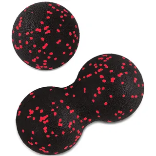 Selbstmassageball, Blackball, Duo Ball Klein Self, Erdnuss Massageball Faszienball-Set, Lacrosse-Ball Muskelrolle für Wirbelsäule, Akupressur Plantarfasziitis Reflexzonenmassage (Red)