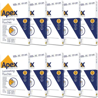 Fellowes Apex A4-Laminierfolien, glänzende Oberfläche, 1000 Blatt - Super-Flex - Ideal für Notizen und Fotos