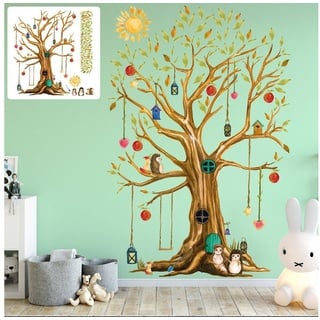 Sunnywall Wandtattoo XXL Wandtattoo Baumhaus Baum Igel Sunnywall EXKLUSIV Set Kinderzimmer braun|bunt