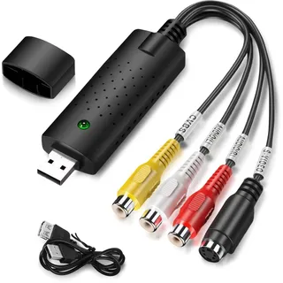 tlidfgeo USB 2.0 Audio Video Grabber, Audio Video Grabber Konverter, Video Capture Adapter Analog-zu-digital-Konverter für VHS/VCR/TV zu DVD für Windows11/10/8/7/Mac