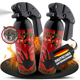 2 x Wilhelm Pfefferspray Tierabwehr Selbstverteidigung CS Gas KO Spray hochdosiert (ca. 2 Mio. Scoville) effektives Verteidigungsspray (Fog, 470 ml) mit Pistolengriff zur Heimverteidigung