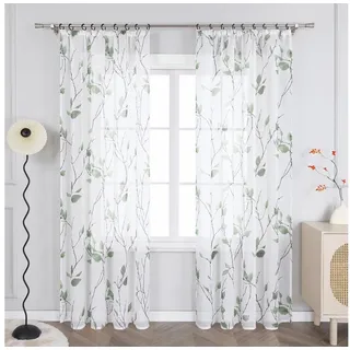 Joyswahl Gardine (1 St), Kräuselband, transparent, Vorhang mit Blätter Muster Bedruckt Fensterschal für Wohnzimmer grün 140 cm x 175 cm