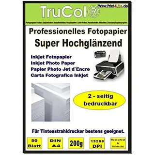 Premium 50 Blatt SUPER Hochglänzendes BEIDSEITIG beschichtetes Fotopapier DIN A4 200g /m2 ; Professionelle Ausdrucke mit brillianter Farbwiedergabe