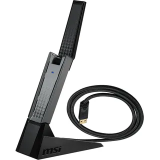 MSI AX1800 WiFi USB Adapter WLAN bis zu 1800 Mbit/s (5GHz, 2.4GHz Wireless), USB 3.2 Gen 1 Typ-A, MU-MIMO, einstellbare Antenne, Beamforming, WPA3 - Kabelgebundene Halterung inbegriffen