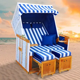 Strandkorb NORDERNEY DELUXE blau/weiß gestreift
