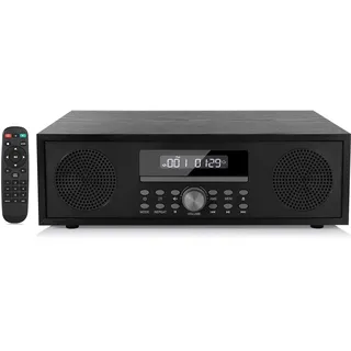 Kompaktanlage mit CD Player, Micro-HiFi-Anlage 2x20W Lautsprechersystem, Mini-Stereoanlage mit UKW-Radio, Bluetooth, Aux-Eingang, USB-Eingang, HiFi-Musikanlage mit Audio-Ausgang (CD169, Retro Schwarz)