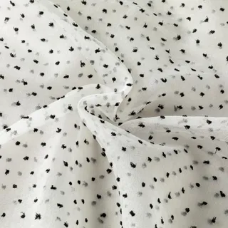 Organza Stoff Meterware mit Punkten 1,5m x 1m Tüll Stoff Polka Dot Netzstoff Tüll Dekostoff Nähstoff für DIY Basteln Blumenstrauß Verpackung Geschenke Dekoration Hochzeit Schleifen,Schwarz Weiß