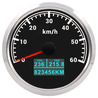 ELING 85 mm GPS-Tachometer 0–60 km/h mit COG TRIP Gesamtkilometerstand mit 7 Farben Hintergrundbeleuchtung für Schiffe Yachten