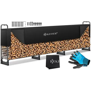 Kesser Kaminholzregal 390 x 36 x 117 cm schwarz inkl. Abdeckung + Handschuhe