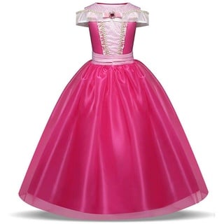 pretty princess Mädchen Prinzessin Aurora Cosplay pink Brosche schulterfrei Tüll Kleid Kostüm 4-5 jahre