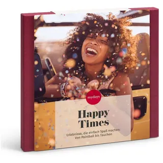 mydays Erlebnisgutschein Geschenkbox Happy Times, Die volle Portion Gluecksgefuehle. Erlebnismix mit Stimmungsbooster