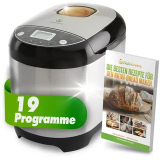 Nutrilovers Brotbackautomat NUTRI-BREAD MAKER Brotbackautomat Edelstahl 19 Programme, 3 Brotgrößen, 19 Programme, 650 W, Edelstahlgehäuse, 3 Brotgrößen, 19 Programme, Timer silberfarben