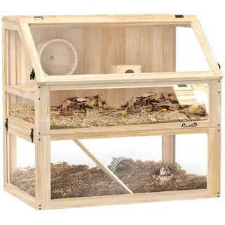 PawHut Kleintierkäfig 80 x 50 x 76 cm Naturholz/beige