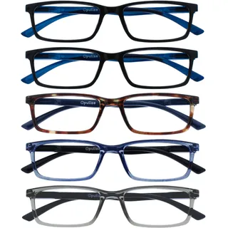 OPULIZE SEE Blaulichtfilter Lesebrille für Damen Herren, Blendfreie UV400-Schutz Federscharnier Anti-Müdigkeit, Rechteckiger Rahmen, Computerbrillen Gaming, 5er-Pack Schwarz Braun Blau Grau +1,00 - +1,00 Dioptrien