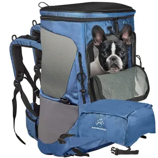 Wanderpfote Trekking Hunderucksack bis 12kg zum Wandern - Größe M, Farbe Blau - Premium Rucksack mit Höhenverstellbarem Tragesystem und Stauraum für Gepäck
