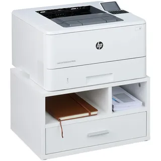 Relaxdays Druckerständer mit Schublade Weiß,Silber