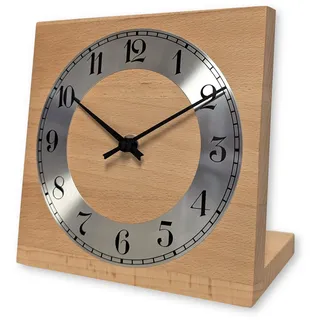 Natuhr Tischuhr Eiche Buche Holz - Knick - Massivholz Design 17,5 x 17,5 cm (Funk-Uhrwerk, Buche geölt)