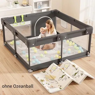 Laufgitter 120 x 120 cm mit Matte, Kinderlaufgitter, kleines Laufgitter mit Gittern, Laufgitter aus Oxford-Gewebe, Laufgitter für die Wohnung, dun... - Dunkelgrau