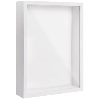 3D Bilderrahmen zum Befüllen, 3D Tief Objektrahmen A4, Schattenbox Vitrine Rahmen mit Transparente Acrylplatte Rahmen, Hölzern 3D Rahmen für Erinnerungsstücke Blumen Medaillen Foto (Weiß 5CM)
