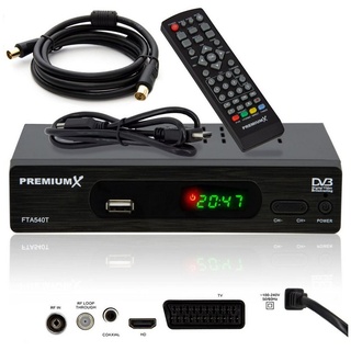 PremiumX FTA 540T Full HD Digitaler DVB-T2 terrestrischer TV Receiver H.265 HEVC | USB Mediaplayer SCART HDMI Antennenkabel | Auto Installation