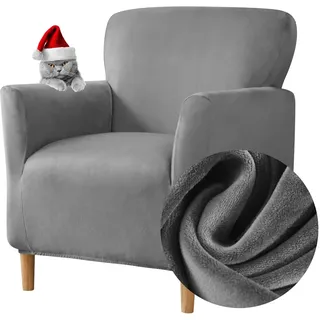 Highdi Stretch Sesselbezug Sesselhusse Elastische Samt Sofaüberzug Clubsessel Sessel Bezug, Weicher Sesselschoner mit Armlehne Sitzbezug Mit Armlehne Hussen Für Sessel (Dunkelgrau)