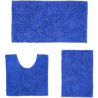 RUN HELIX Badematte Set, Weiche Chenille rutschfeste BadTeppich, 50x80 cm Badematte, 40x60cm Saugfähiges Badezimmer Teppiche 50x50 cm U Badteppich, Saphirblau