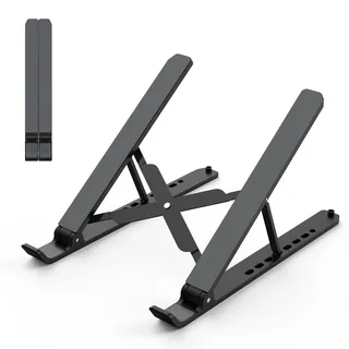 Tonmom Laptop Ständer, Faltbarer Notebook Ständer, Höhenverstellbarer ABS+Silikon Laptopständer Belüftet Kühlung Laptop Halterung für MacBook Pro/Air, HP, Sony, Dell,alle 10-15,6 ” Laptops-Schwarz