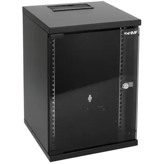 HMF 63409-02 Netzwerkschrank, Serverschrank 10 Zoll | 9 HE | 300 mm Tiefe | Voll montiert | Glastür | Schwarz