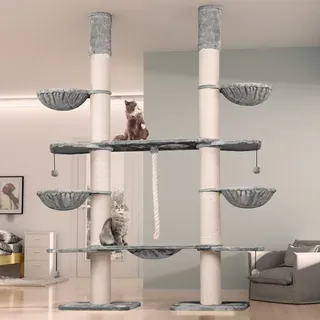 Happy Pet HAPPYPET Kratzbaum Verbindungs-Set mit Spielseil & Liegemulde – Ersatzteil aus Multiplex-Holz, inkl. Plüschbezug & Abstandshalter – Ideal zur Erweiterung von Katzenkratzbäumen