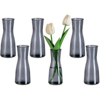 Glasseam Glas Kleine Vasen für Tischdeko: Grau Glasvase Deko Vase Klein | 6 Stück, 14cm Minimalistische Blumenvase Modern Dekovase, Schmale, Wohnzimmer, Esstisch Tafelaufsatz, Hochzeit, Party