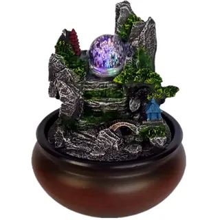 Czyurachel Tischbrunnen, Zimmerbrunnen Wasserfall, Glücksbringer mit Feng Shui Energie, Springbrunnen Innen mit LED, Feng Shui Deko, Geschenk mit besten Wünschen, 16 x 20 cm