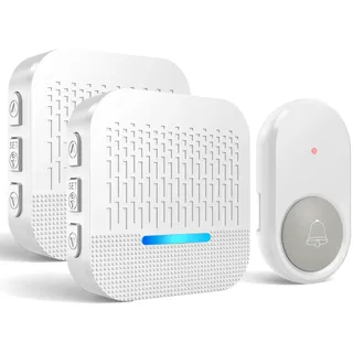 SURFOU Funkklingel Aussen Wasserdicht Hausklingel Batteriebetrieben Türklingel Funk Set, Klingel Haustür 300m Reichweite mit Plug-In Empfänger 5 Volumen 55 Melodien (Weiß, 2 Empfänger + 1 Sender)