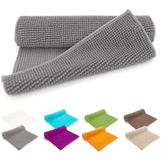 heimtexland Badematte Badvorleger Chenille Badteppich Duschvorleger, rutschhemmend beschichtet, Fußbodenheizung geeignet, fußbodenheizungsgeeignet, saugstark, schnell trocknend, strapazierfähig, rutschfest, Polyester, rechteckig, 50x80 cm, Hochflor, super weich, extrem saugfähig, Maschinenwäsche grau 50x80 cm