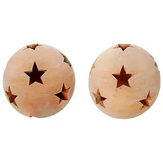 None 2 Terracotta Kugeln Set Klein Sterne Winterdeko Garten & Terrasse Gr. S Ø 12 cm | Natur (orange)