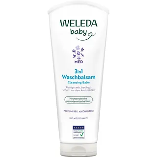 WELEDA Bio Baby Med 3in1 Waschbalsam Weiße Malve - Naturkosmetik Duschgel/Shampoo mit Kokosöl & Mandelöl für hochsensible bis neurodermitische Haut reinigt die Haut sanft (vegan, 200ml)
