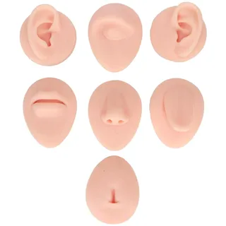 Silikon-Piercing-Körpermodell, Weiche Kompakte Silikon-Körperteile, Wiederverwendbares, Elastisches, Weiches Silikon-Ohr-Mund-Nase-Zunge-Nabel-Modell mit Präsentationsständer (Helle Hautfarbe)