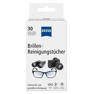 Zeiss Brillenputztücher Brillen-Reinigungstücher, feucht, 13 x 15 cm, aus Zellstoff, 30 Stück
