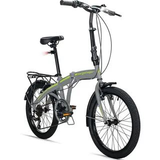 Bergsteiger Windsor 20 Zoll Faltrad, Klapprad, Shimano 6 Gang-Schaltung, LED Batterie-Licht, Quick-Fold-System, Klappfahrrad - Grau