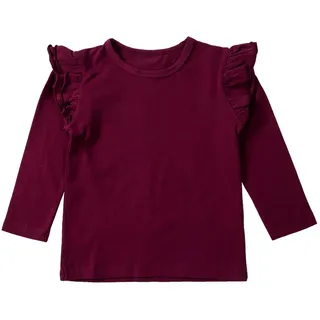 Kinder Basic T-Shirt Baby Mädchen Langarm Rüschen Schulter Tops Einfarbige Bluse Kleinkind Kleidung (Rot, 2-3 Jahre) - 2-3 Jahre