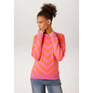 Aniston CASUAL Strickpullover mit Zick-Zack-Muster Pink / Orange 40