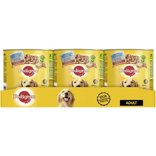Pedigree Hundefutter Nassfutter mit 3 Sorten: Rind, Lamm und Huhn in Pastete, 12 Dosen (12 x 800g)