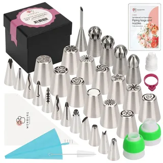 Wenburg Blumen Spritztüllen Set mit 29 Aufsätzen - Russische Spritztüllen Set - Kugel, Rüschen & Blattspitzen, Einfülltülle - Cupcakes & Kuchen Dekorieren - Spritzbeutel & Tips Set - Torten Deko