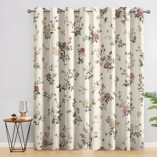 SZLYZM Bauernhaus Blumen Vorhänge, Verdunklungsvorhänge mit Muster Vintage Bauernhaus Blumenmuster, Vorhang Blickdicht mit Ösen, Gardinen für Wohnzimmer Schlafzimmer Deko 2er Set - 200x140 (H X B)
