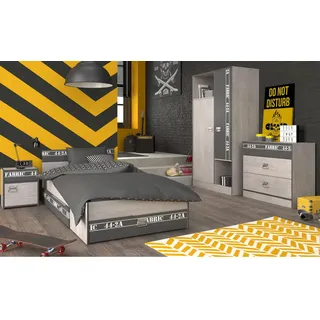 Parisot Meuble Kinderzimmer, Esche, Grau, Metall, Nachbildung,Esche, Zeichen/Symbole/Nummern/Buchstaben, 4 Fächer, 4 Schubladen, Rechteckig, 207x182x99 cm, Kinder- & Jugendzimmer, Jugendmöbel, Komplette Kinder- & Jugendzimmer