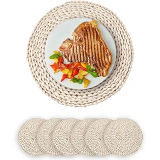 Ruayia Tischset Platzset Rund Geflochten aus Wasserhyazinthe, 6er Set Tischsets Abwaschbar Geflochten Platzdeckchen Hitzebeständig für Esszimmer, Küche, Hochzeit, Party, 30cm