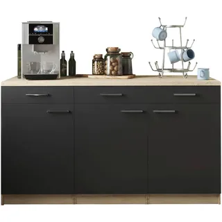 Respekta Küchenunterschrank Merle, Schwarz, Eiche, Metall, 3 Fächer, 3 Schublade(n) Schubladen, links montierbar, rechts montierbar, einzeln stellbar, 150x85x60 cm, individuell planbar, Zusatzausstattung erhältlich, Küchen, Küchenmöbel, Küchenschränke, Küchenunterschränke