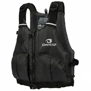 Owntop Schwimmweste Erwachsene mit Trinkrucksack, Zwei Reißverschlusstaschen| Verstellbare Auftriebsweste| Leichte Schwimmjacke Unisex für SUP, Kajakfahren, Angeln Alle Wassersportarten(Schwarz,M-L)