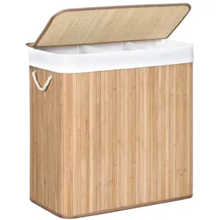Songmics Wäschekorb 3 Sortierfächern 40 cm x 60 cm x 61,5 cm Holzfarbe 150,